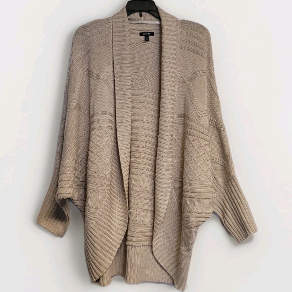 APT. 9 Oversized Open Front Cardigan Sweater XL Beige Knit Acrylic Cozy